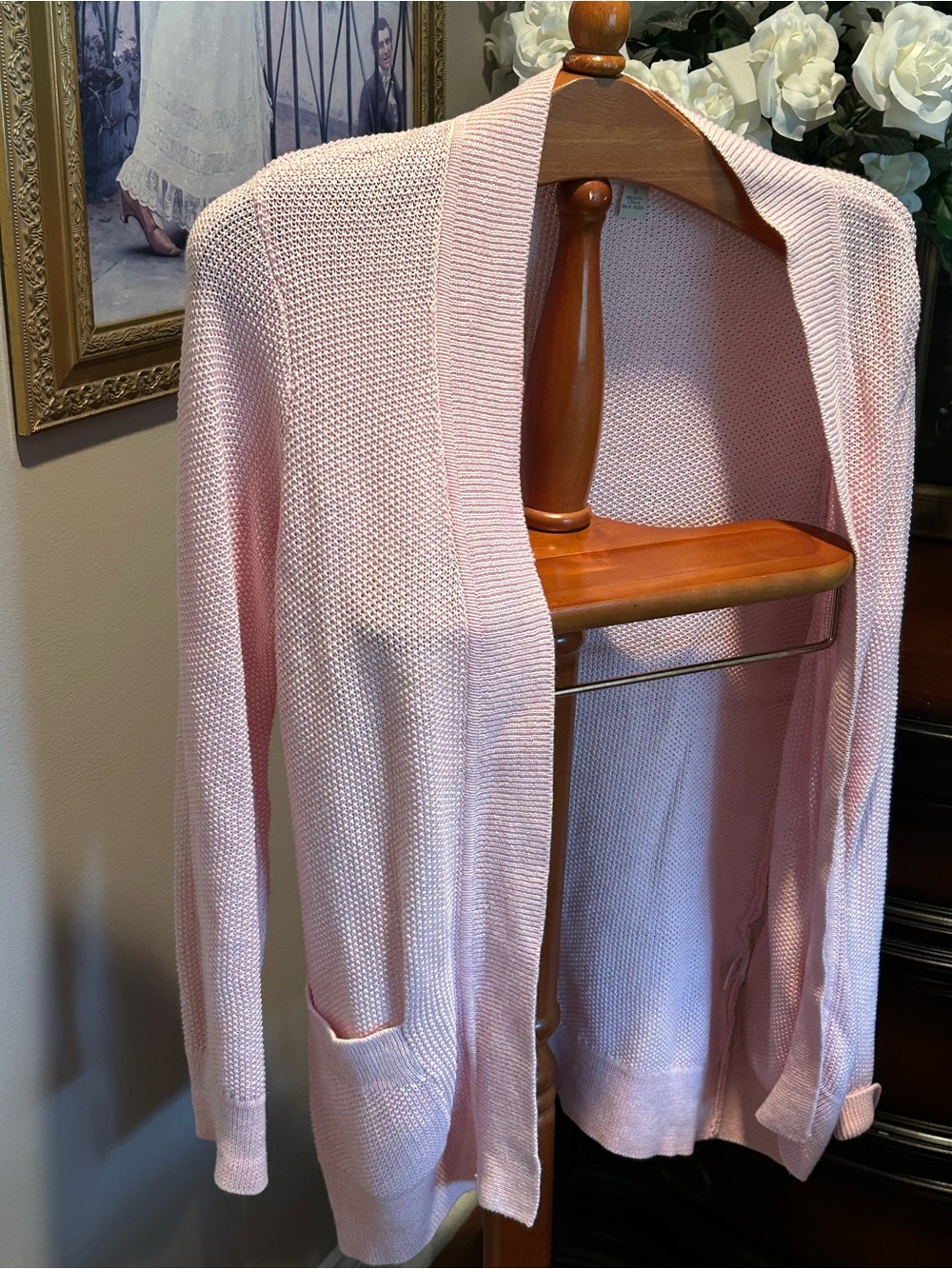 Appleseed’s light Pink Linen/silkix Open-Front Women's Cardigan Sweater Sz S